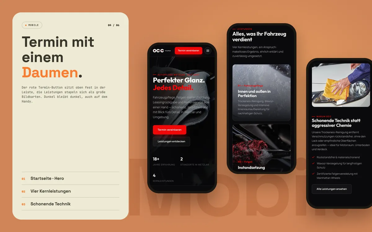 OCC Autopflege: Termin mit einem Daumen.
